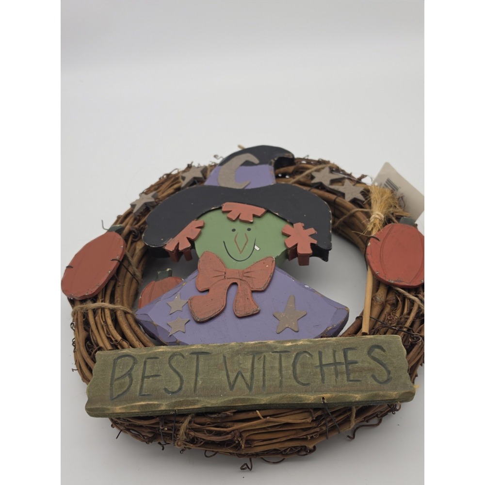 HALLOWEEN "Best Witches" Grapevine Wreath with Wooden 13 in.